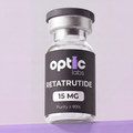 A small glass vial labeled Optic Labs Retatrutide (5mg / 10mg / 15mg / 20mg / 30mg), Purity ≥99%, stands upright against a light purple background. Optic Labs Au